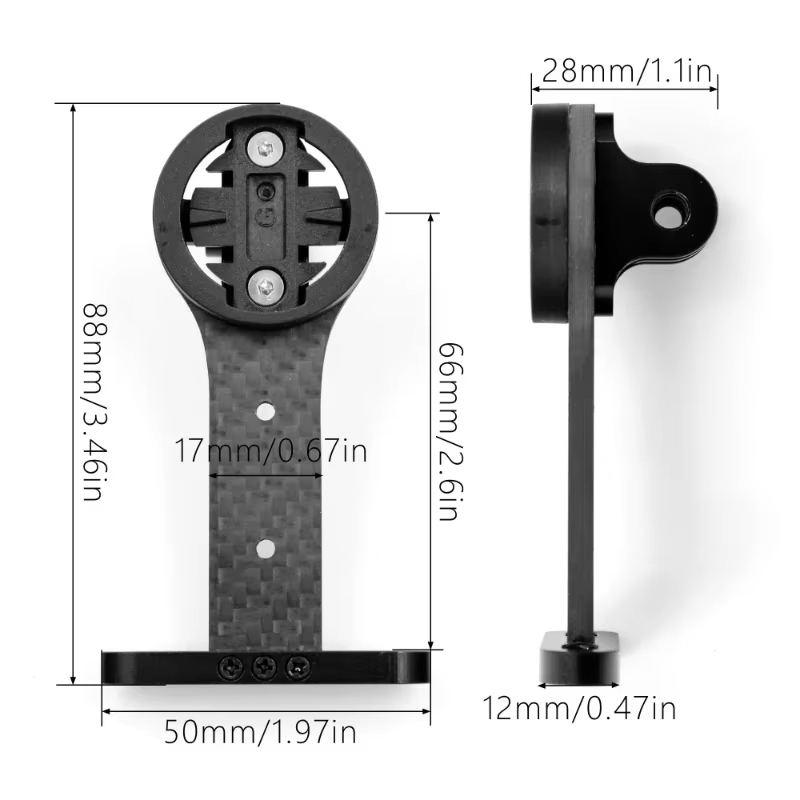 Prolongateur de potence de vélo en fibre de carbone 3K pour support Garmin Magene