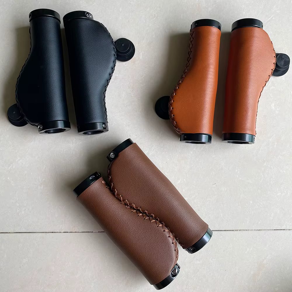 Housse de guidon de vélo en simili cuir marron foncé