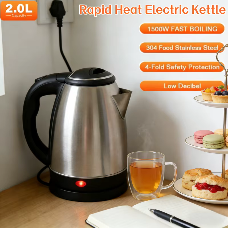 Bouilloire électrique de voyage 2L en acier inoxydable, portable, pour thé et café, idéale pour hôtel, famille, voyage, cuisine, bouilloire intelligente