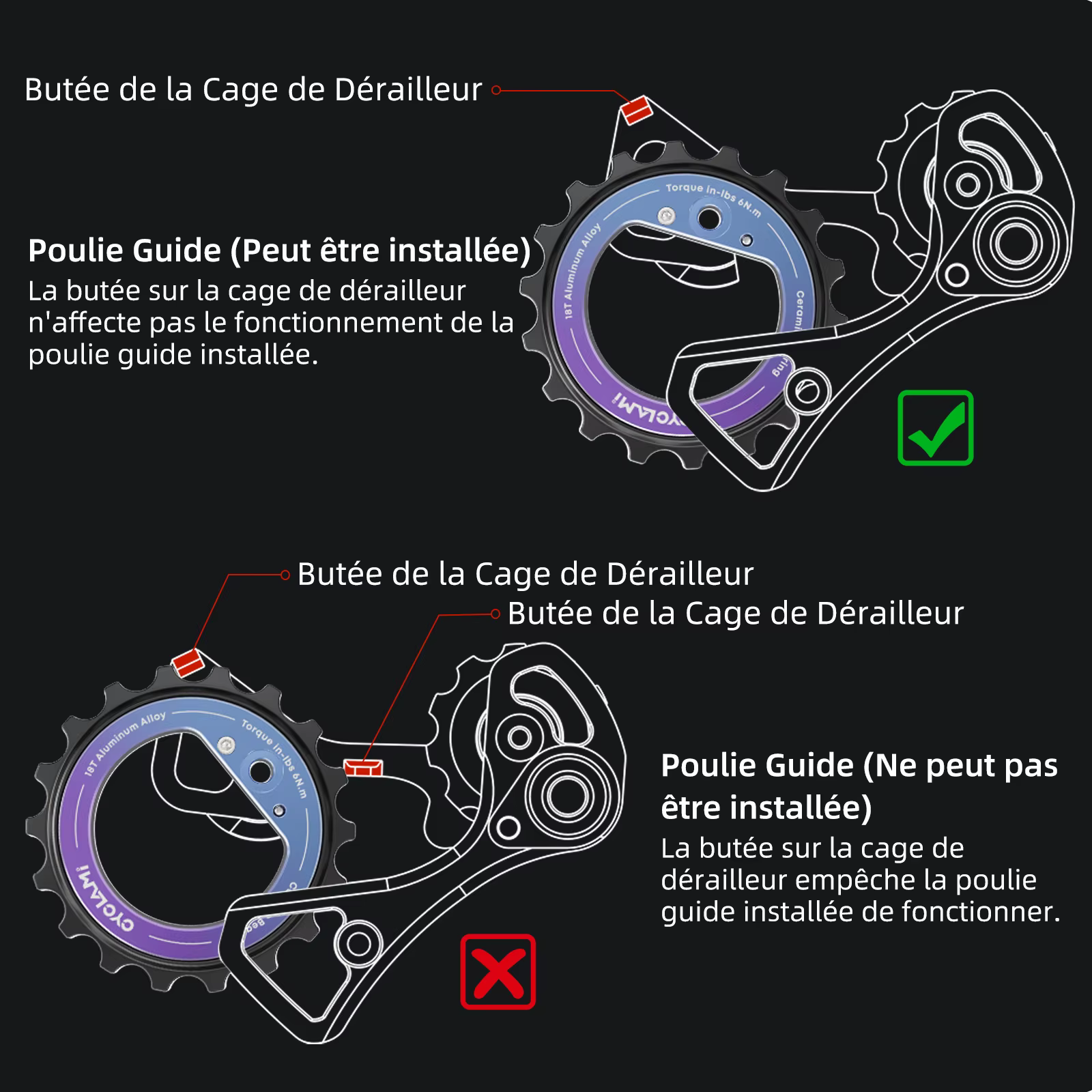 CYCLAMI 18T vélo Jockey roue arrière dérailleur poulie en céramique Guide