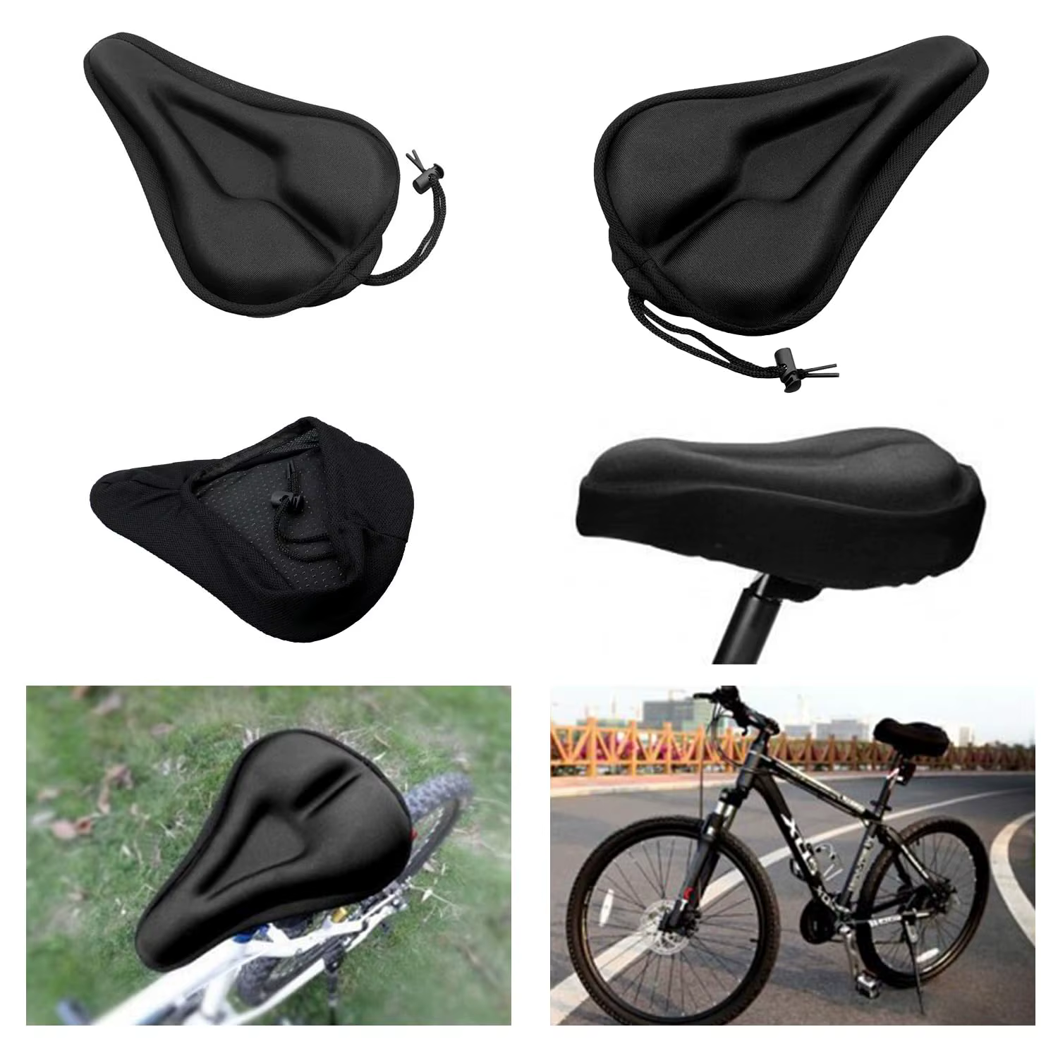 1 housse de selle de vélo rembourrée 3D en mousse gel large pour VTT
