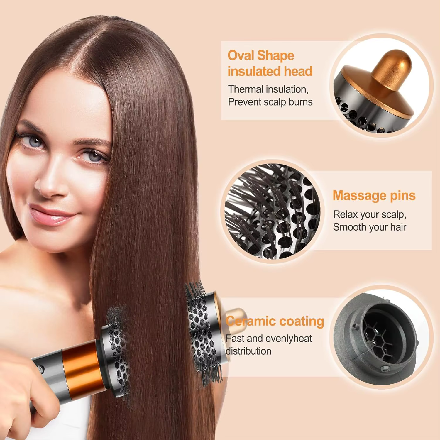 Grande brosse volumisante ronde pour accessoires Dyson Airwrap, Nickel/cuivre, volumateur ovale plus grand pour un style moelleux