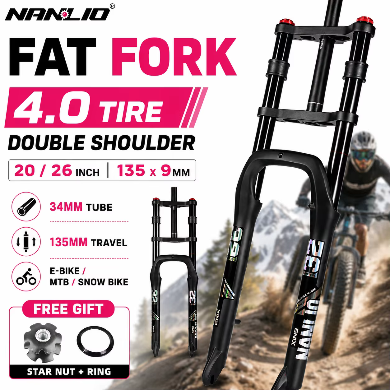 Fourche à suspension pneumatique NANLIO pour Fat Bike
