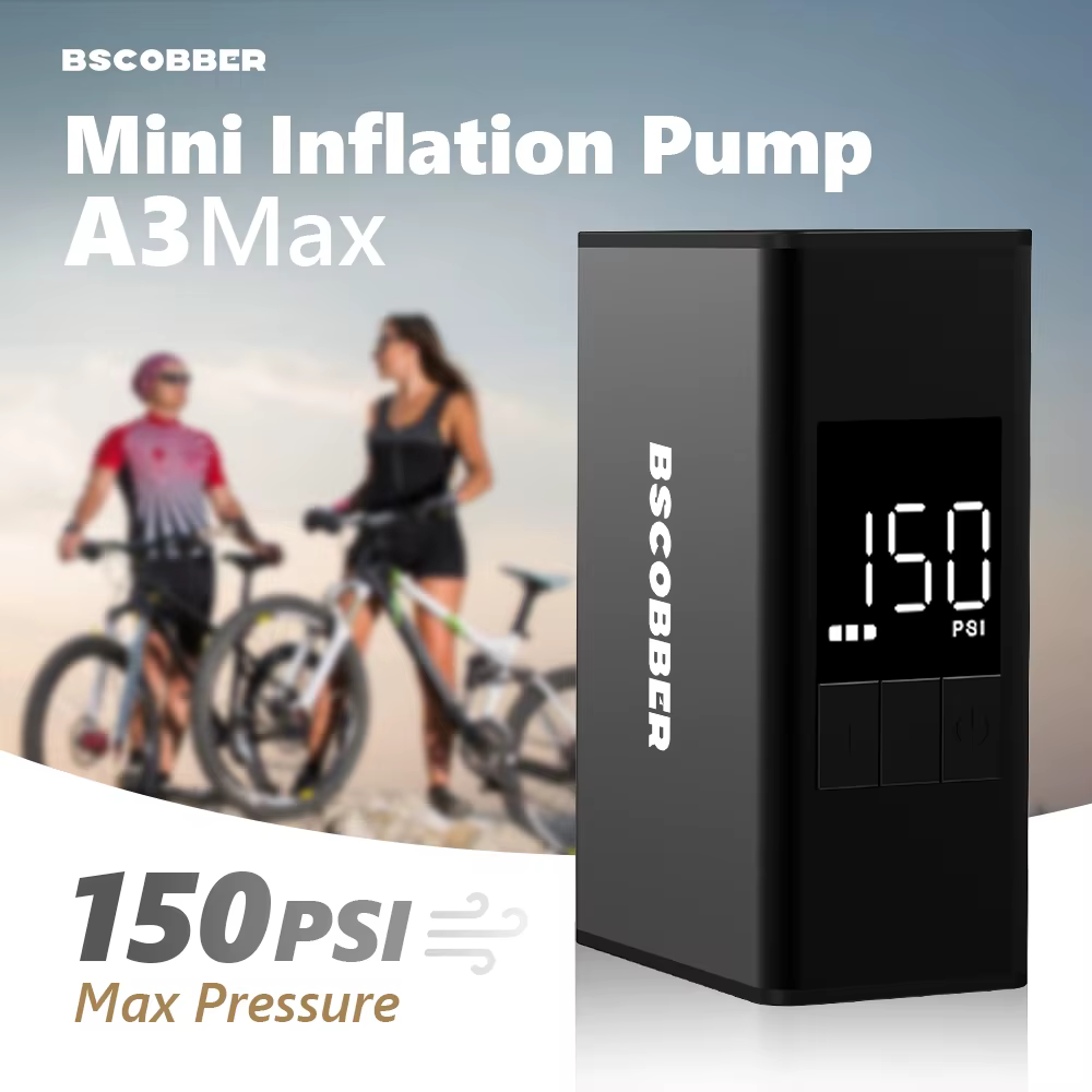 BSCOBBER Mini compresseur d'air pompe de cyclisme pour pneus de VTT gonfleur de pneu de vélo Portable avec jauge numérique 150PSI gravier