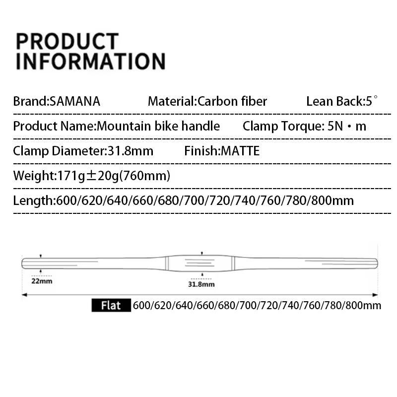 Guidon droit en fibre de carbone SAMANA pour VTT