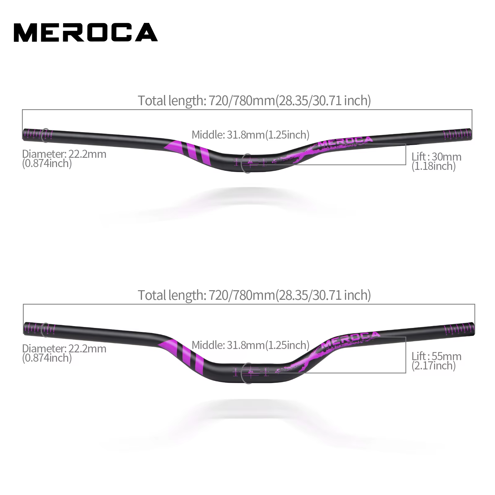 MEROCA guidon de vélo 31.8mm hauteur 30mm/55mm longueur 720mm/780mm alliage d'aluminium haute résistance pour