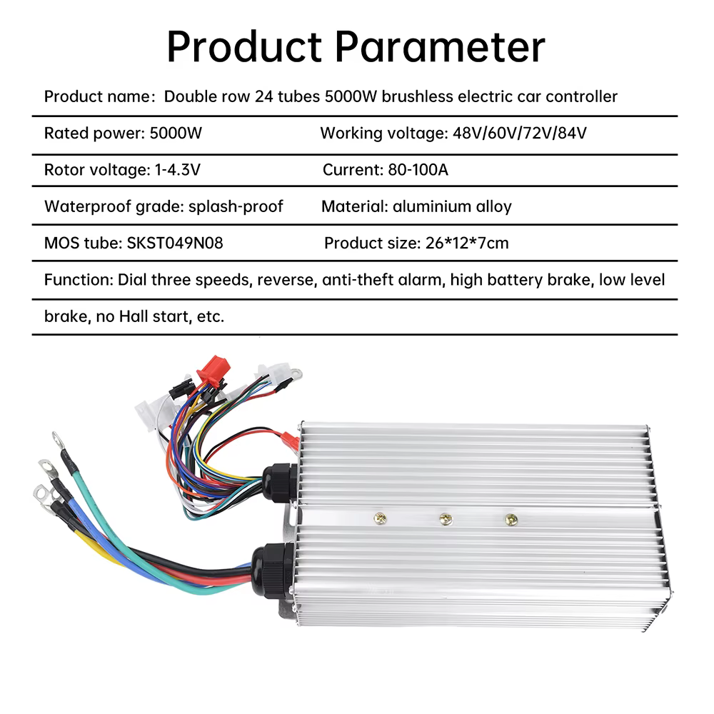 Contrôleur de moteur à courant continu sans balais Intelligent pour vélo électrique 5000W 48V/60V/72V/84V, avec Double Tube MOS, accessoires pour Scooter électrique