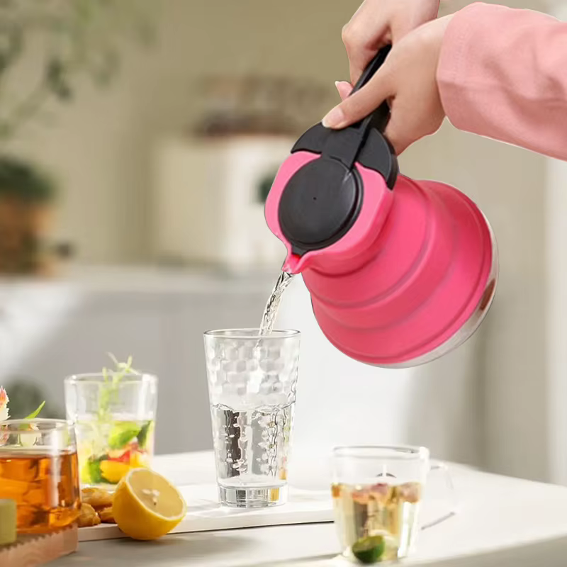 Bouilloire pliante en Silicone facile à transporter, cuisinière à gaz à fond en acier, chauffage de l'eau, marmite de cuisson, 1,5 l
