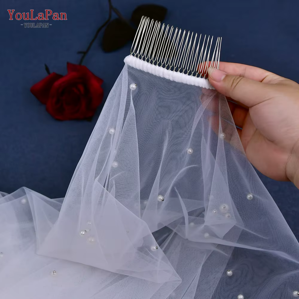 Voiles de mariée YouLaPan, voile de mariée en perles Voie Lactée couvrant le devant et le dos, fascinateur de mariée pour mariages, voile à 2 niveaux avec perles mélangées V186
