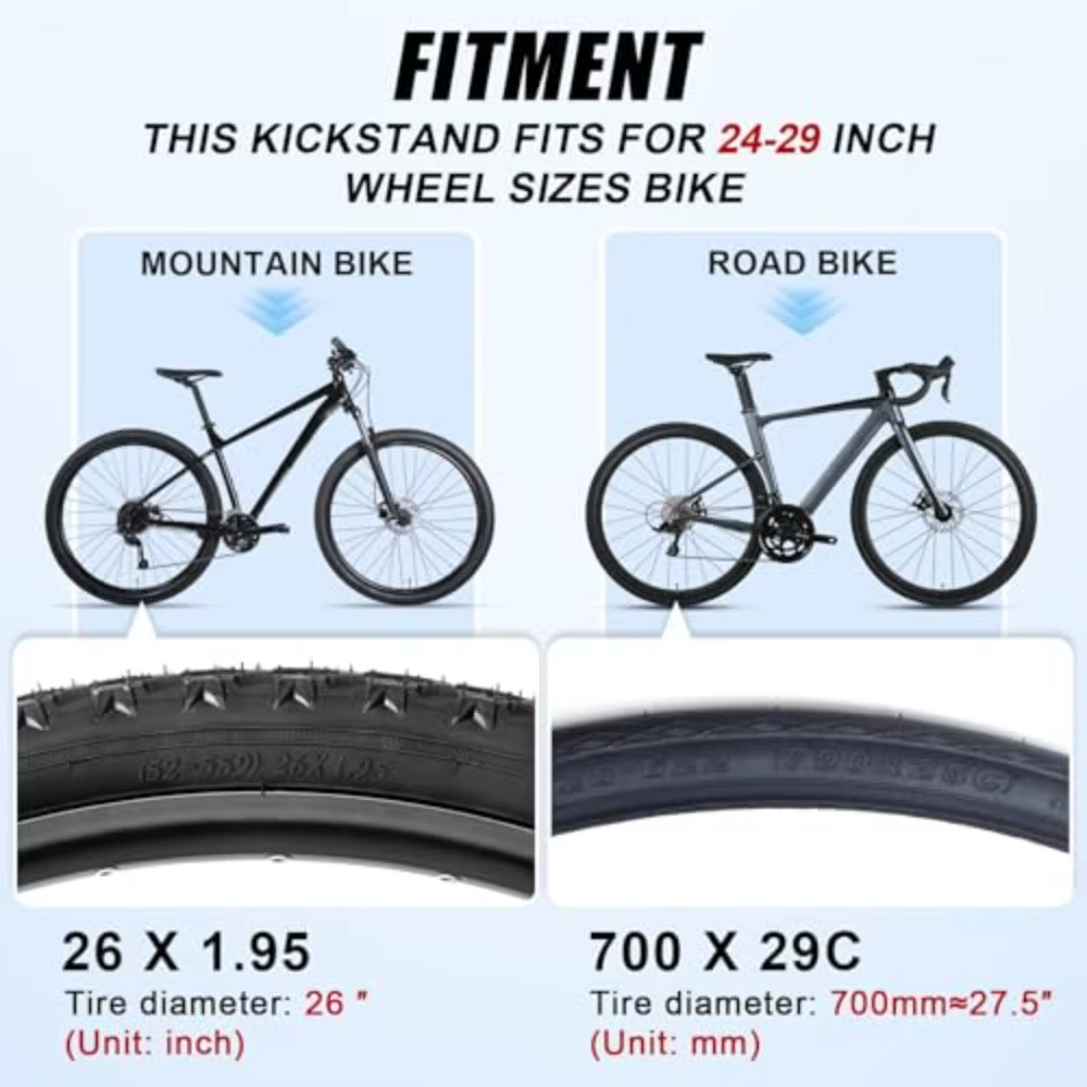 Béquille réglable robuste pour vélos électriques de 24 à 29 pouces