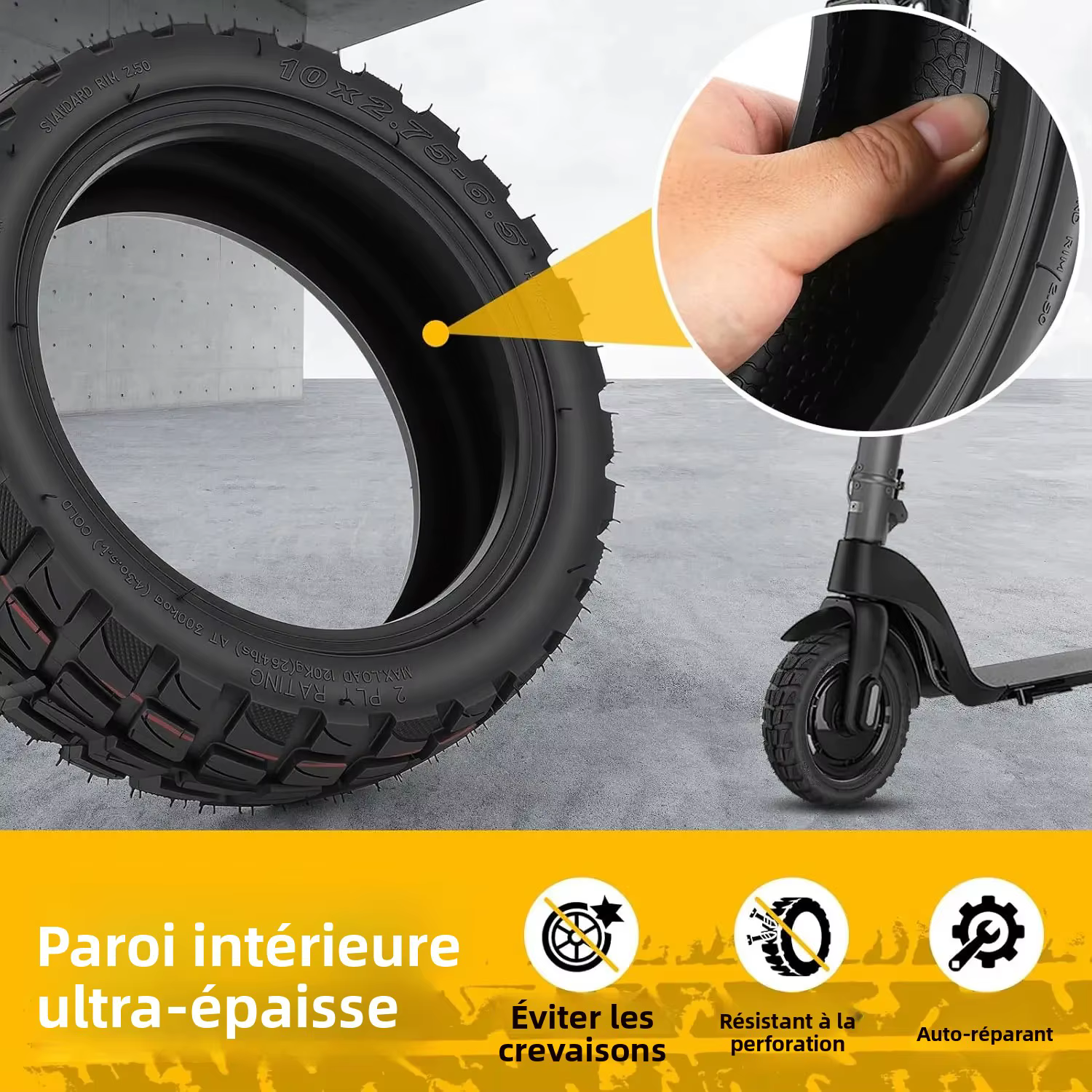 Pneu tubeless 10x2.75-6.5 avec valves