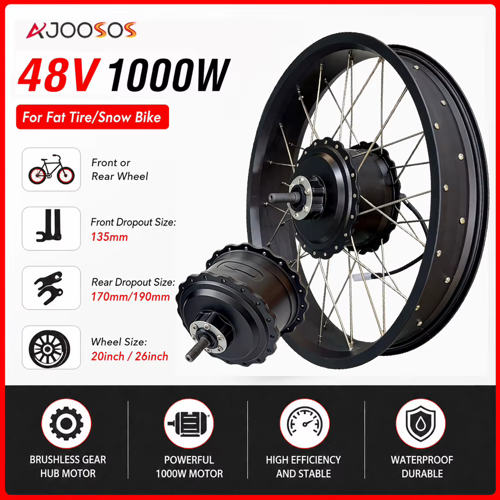 Gros pneu moyeu moteur roue 48V 1000W 4.0 "26in 20 pouces avant arrière frein à disque pilote Kit de Conversion