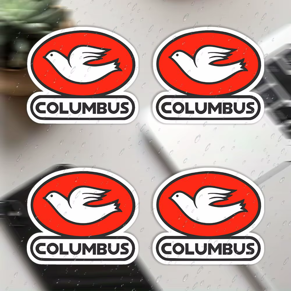 Ensemble d'autocollants rétro pour cadre de vélo Columbus (4 feuilles) - Offre un design rouge nostalgique avec les