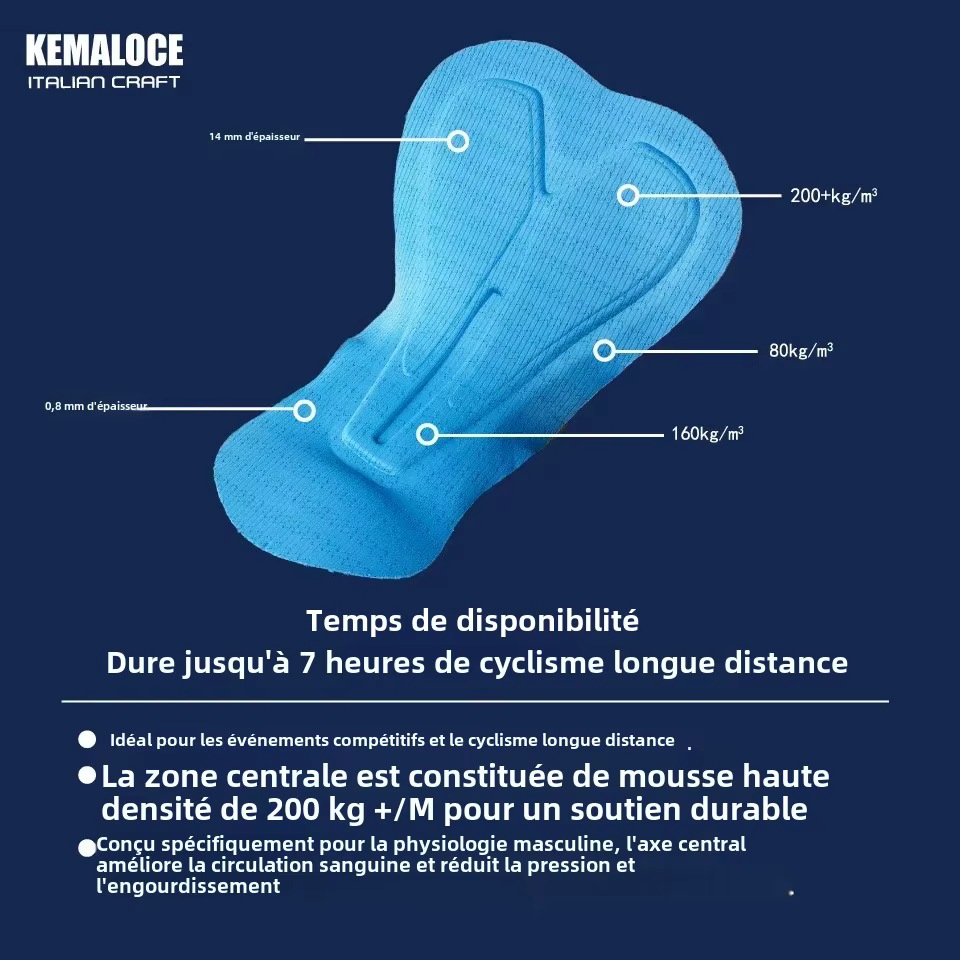 KEMALOCE hommes cyclisme cuissard solide bleu et noir 5D Gel Pad VTT Shorts haut de gamme en plein air respirant vélo