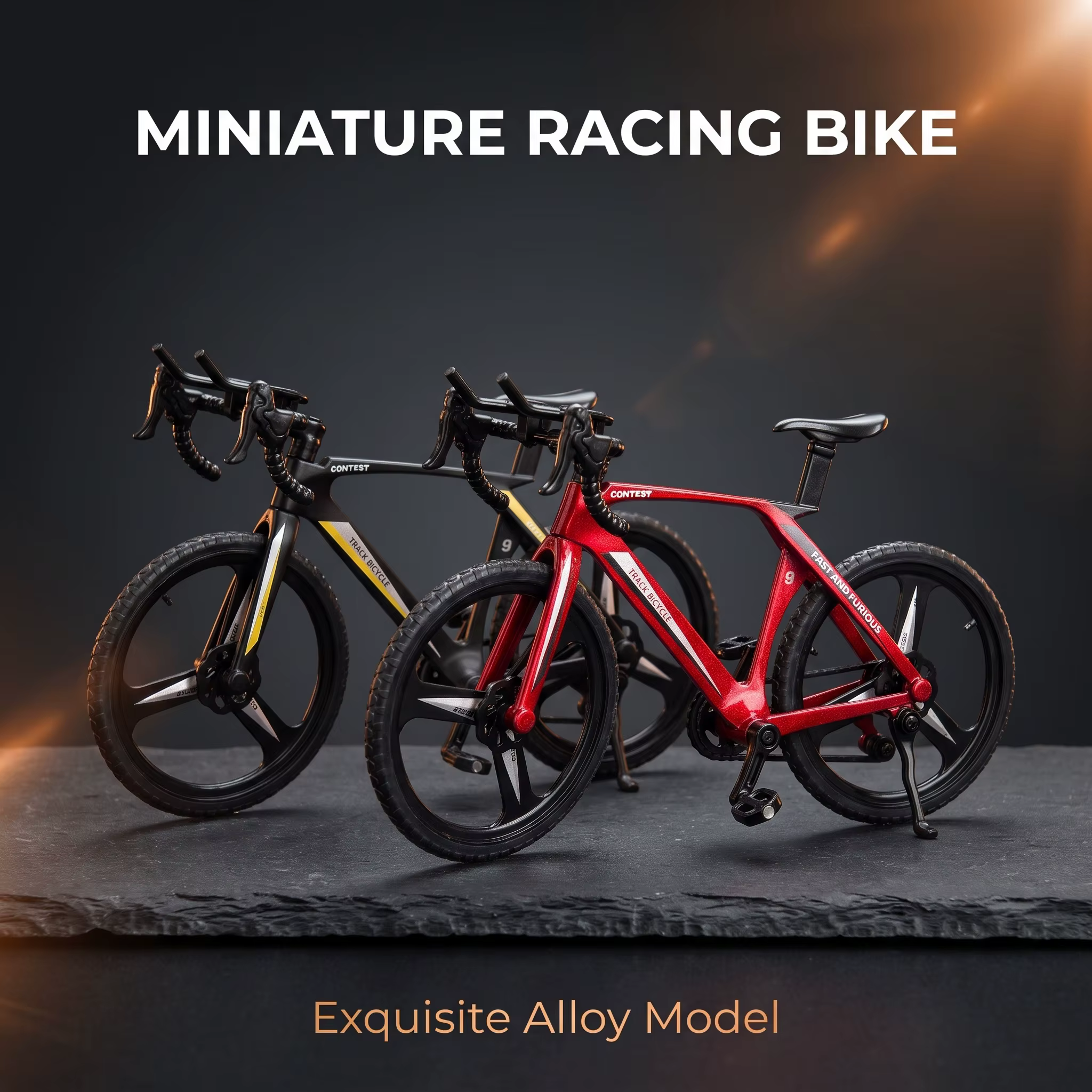 Mini modèle de vélo de route simulé, ornement réaliste de vélo de course avec roues intégrées à 3 rayons, béquille réglable pour