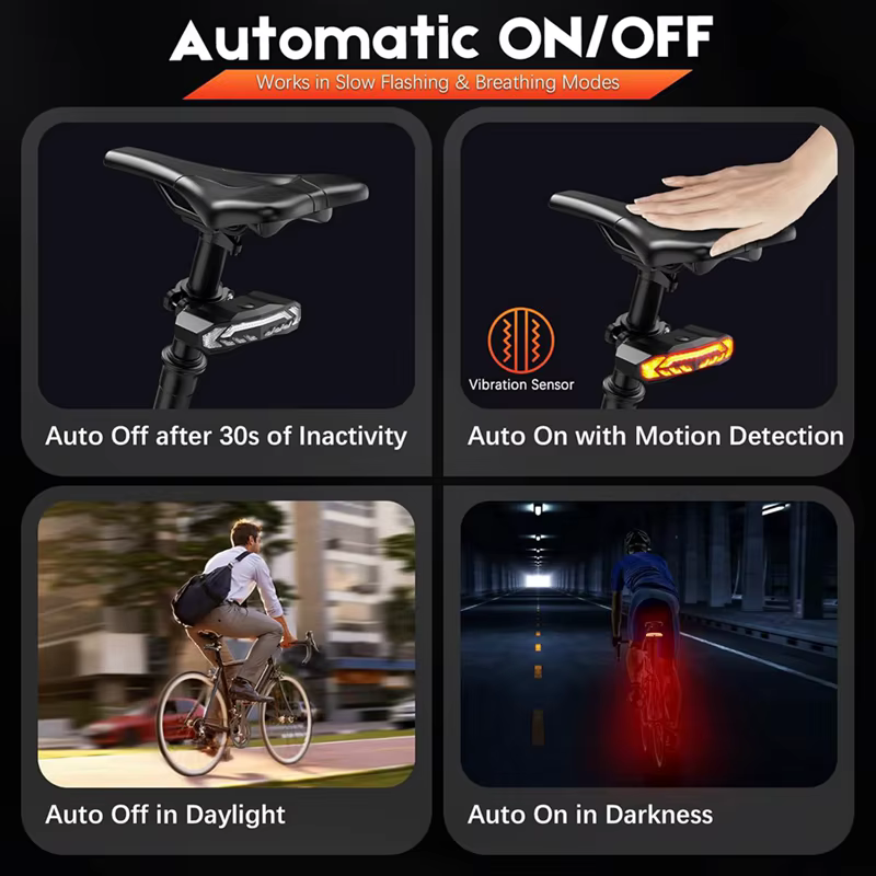 Feu arrière de vélo intelligent avec clignotant et feu stop
