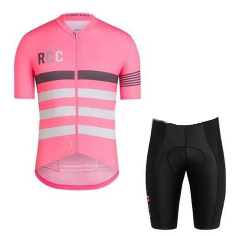 Ensemble de maillot de cyclisme rose RCC à manches courtes pour hommes