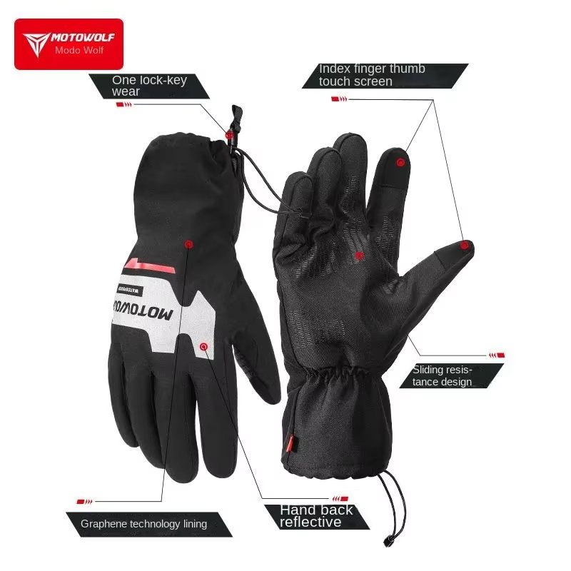 Gants de moto imperméables chauds pour hommes