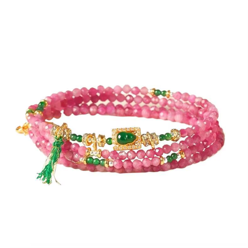 Bracelet en cristal de tourmaline rose naturelle multicouche pour femmes, bijoux à la mode des 12 constellations, cadeau d'anniversaire idéal