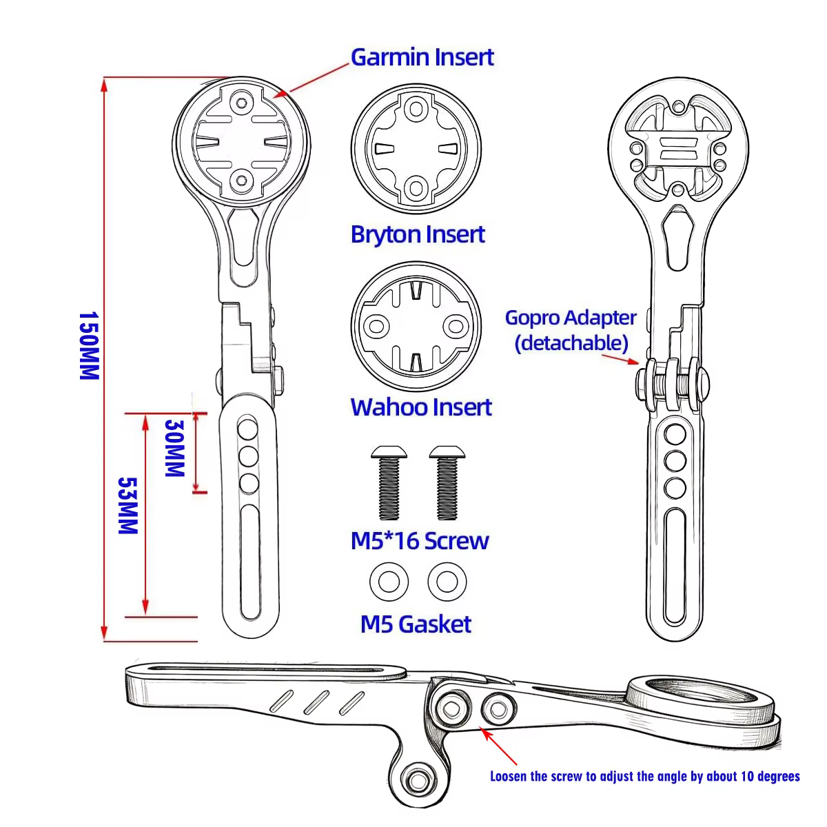 Support de guidon de vélo en alliage d'aluminium à angle réglable pour ordinateur