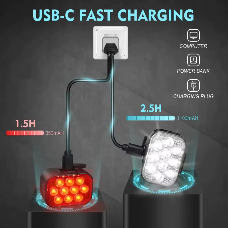 BUCKLOS feu arrière de vélo feu avant 1100mAh LED COB lampe