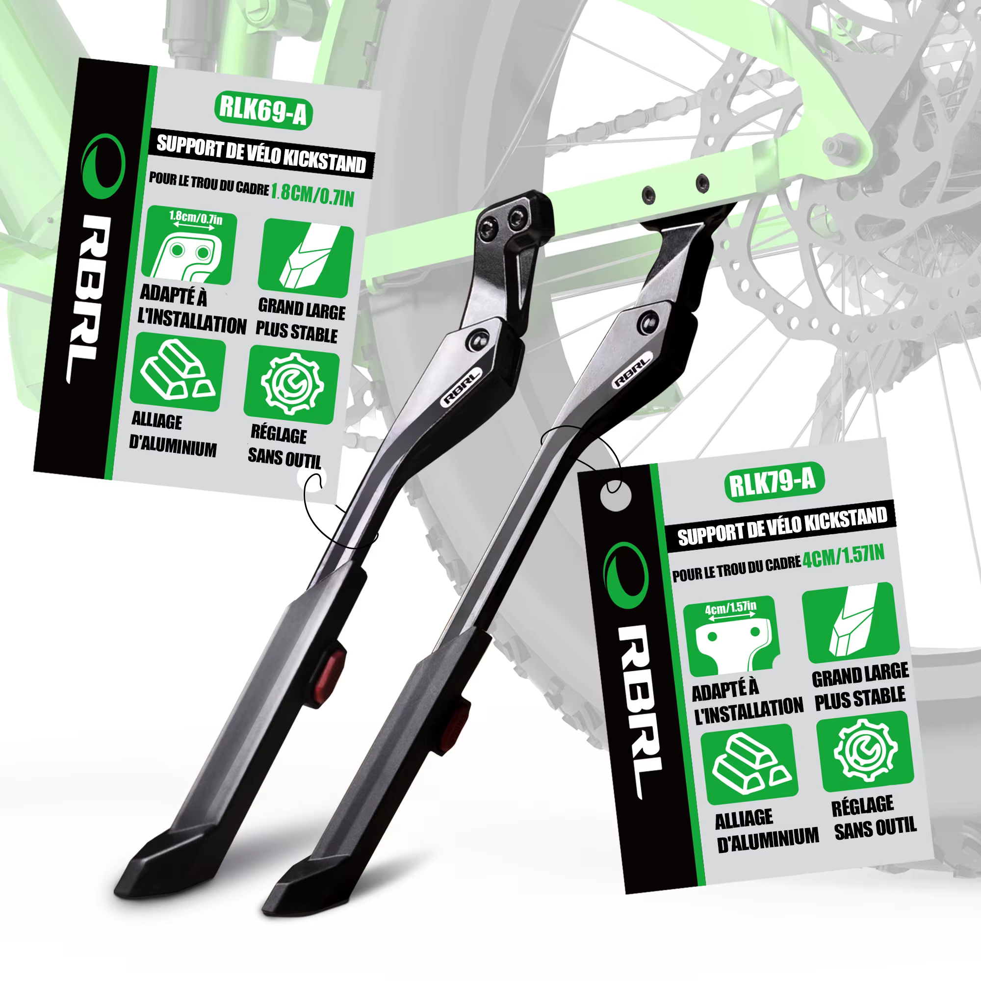 Support latéral réglable en alliage épais pour vélo électrique de 24 à 29 pouces