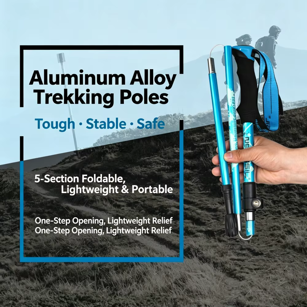 Bâton de randonnée pliable à cinq sections pour la randonnée en montagne, en alliage d'aluminium, ultra-court