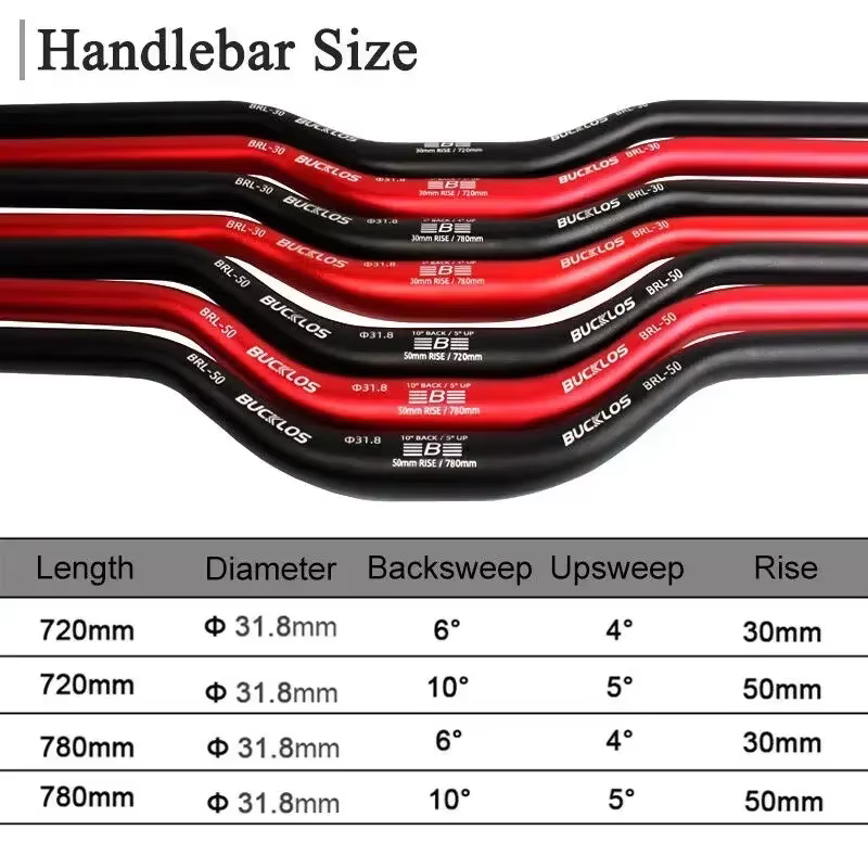 BUCKLOS VTT guidon 31.8mm 25.4mm vélo Riser barre 620/660/720/780mm en alliage d'aluminium vtt