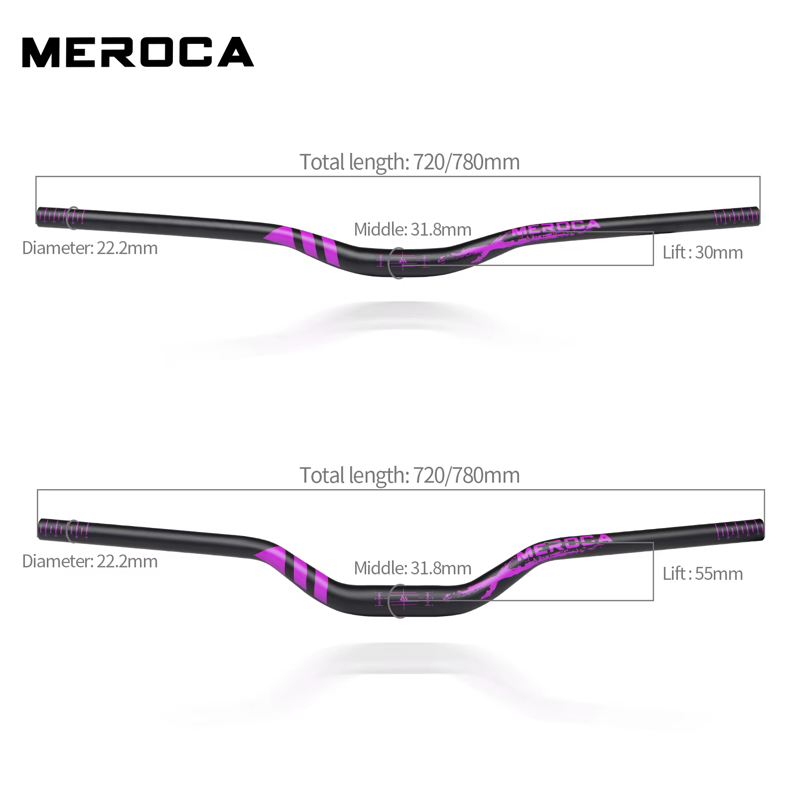 MEROCA guidon de vélo 31.8mm hauteur 30mm/55mm longueur 720mm/780mm alliage d'aluminium haute résistance pour