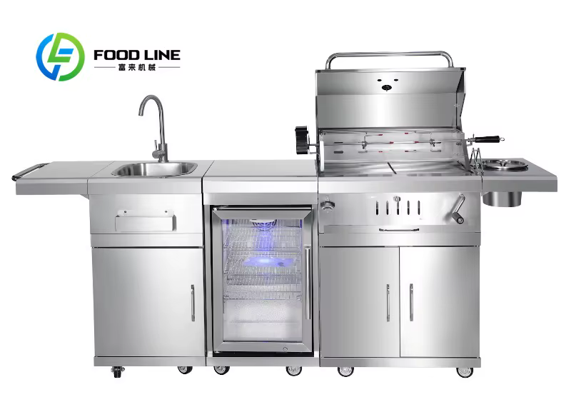 Ensemble de cuisine d'extérieur de luxe moderne 2026 avec barbecue et réfrigérateur pour jardin domestique, grils de barbecue extérieurs personnalisables