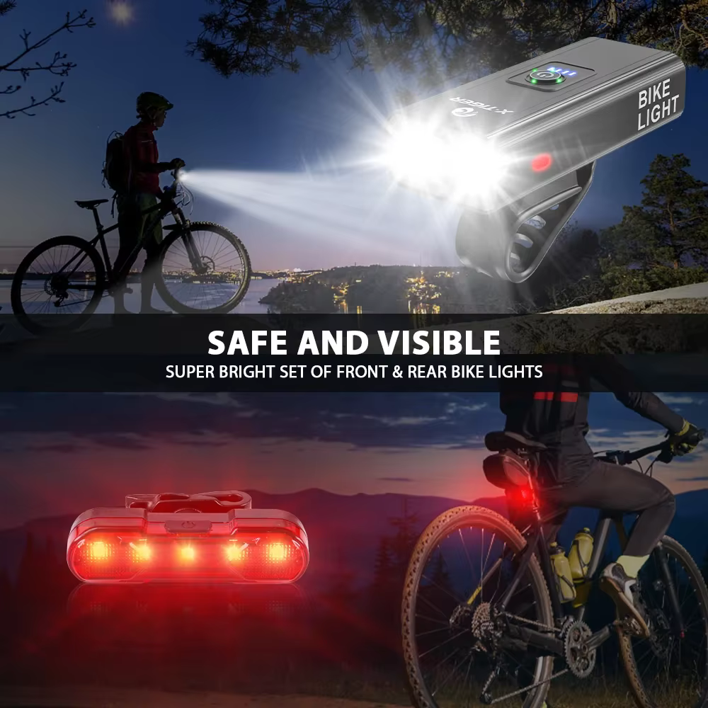X-TIGER ensemble de feux de vélo feu avant avec feu arrière lampe de poche Rechargeable USB 6 Modes accessoires
