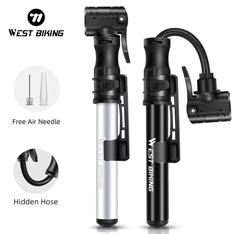 WEST BIKING – Mini pompe à vélo Portable en alliage d'aluminium, gonfleur de pneus à boule manuelle, Valve Schrader Presta, pompe à Air pour vtt et route