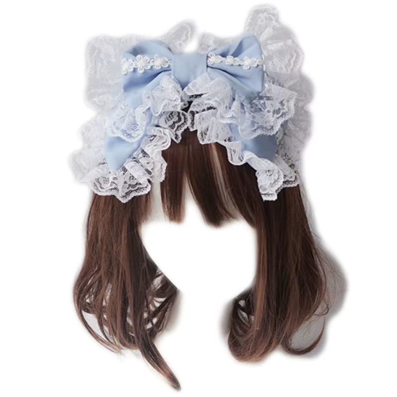 Dentelle Bandeaux pour Femmes Maille À Volants Dentelle Bandeau Arc Mignon Nouveauté Chapeaux dame Chapeaux Maid Cosplay Accessoires De Fête
