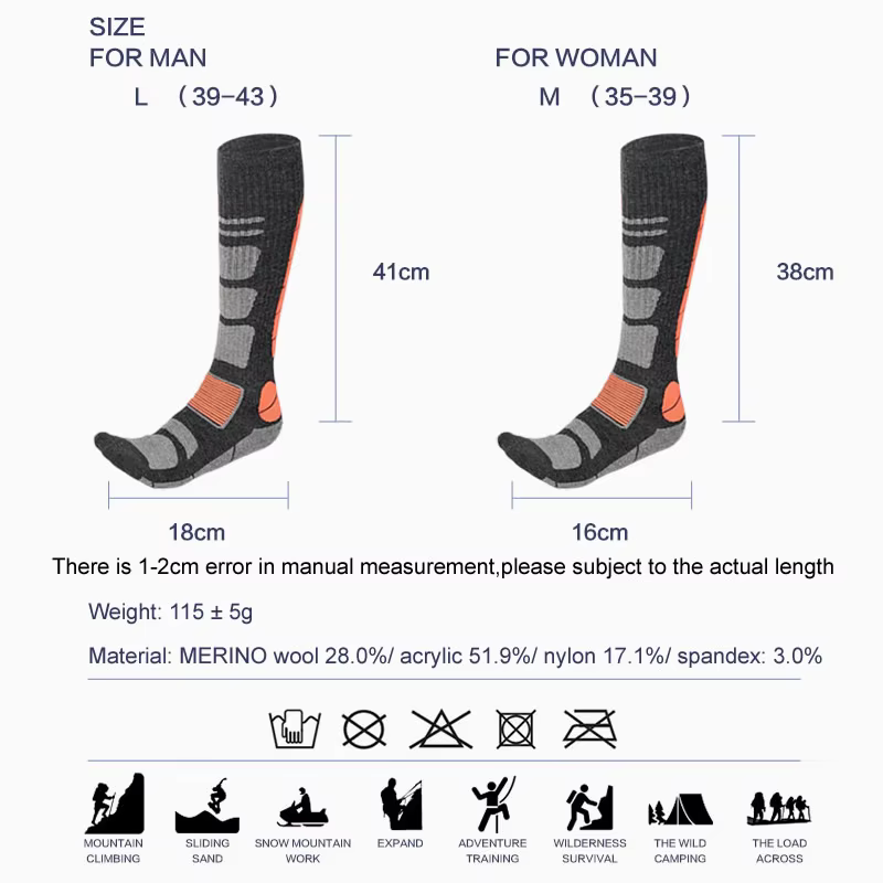 Chaussettes de cyclisme d'hiver mérinos sport Snowboard laine Ski randonnée Ski bas hommes femmes genou haute chaussette thermique