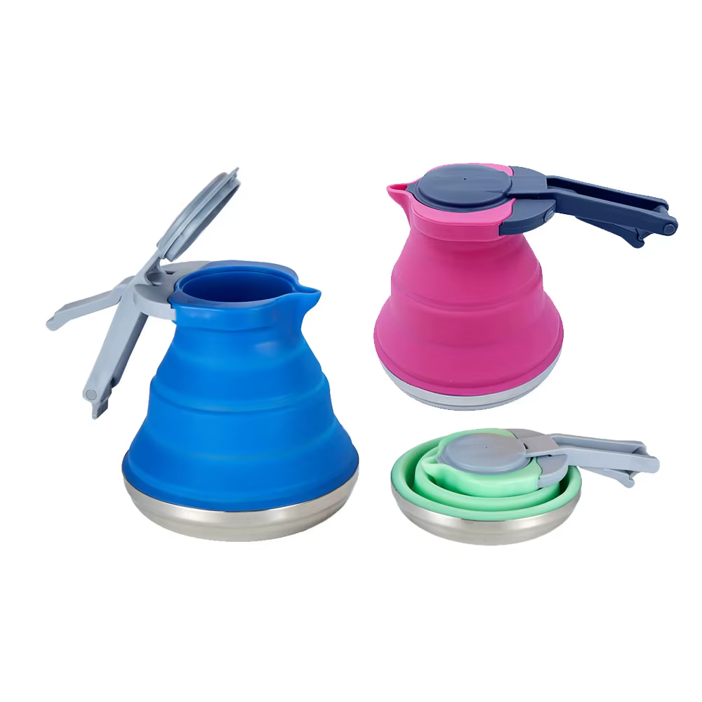 Bouilloire pliante en Silicone facile à transporter, cuisinière à gaz à fond en acier, chauffage de l'eau, marmite de cuisson, 1,5 l