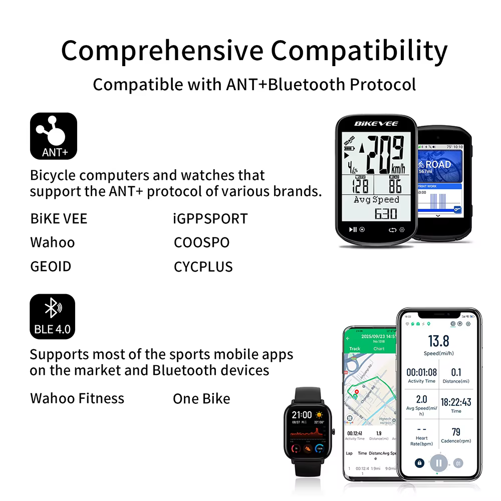 Capteur de vitesse et de cadence sans fil universel, Bluetooth ANT+, compatible avec Rouvy Zwift Garmin Wahoo CooSporide pour ordinateur de vélo