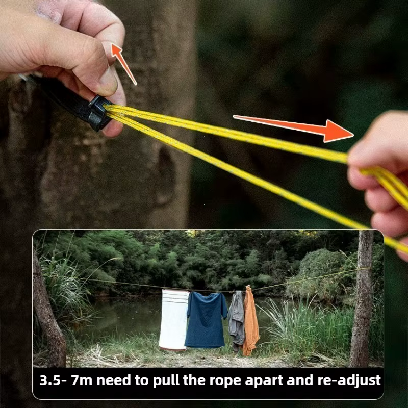Corde à linge portable d'extérieur, accessoires de rangement pour la randonnée, corde à linge de camping réglable et coupe-vent, ligne de séchage pour le camping