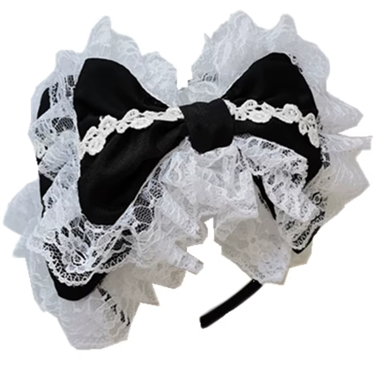 Dentelle Bandeaux pour Femmes Maille À Volants Dentelle Bandeau Arc Mignon Nouveauté Chapeaux dame Chapeaux Maid Cosplay Accessoires De Fête