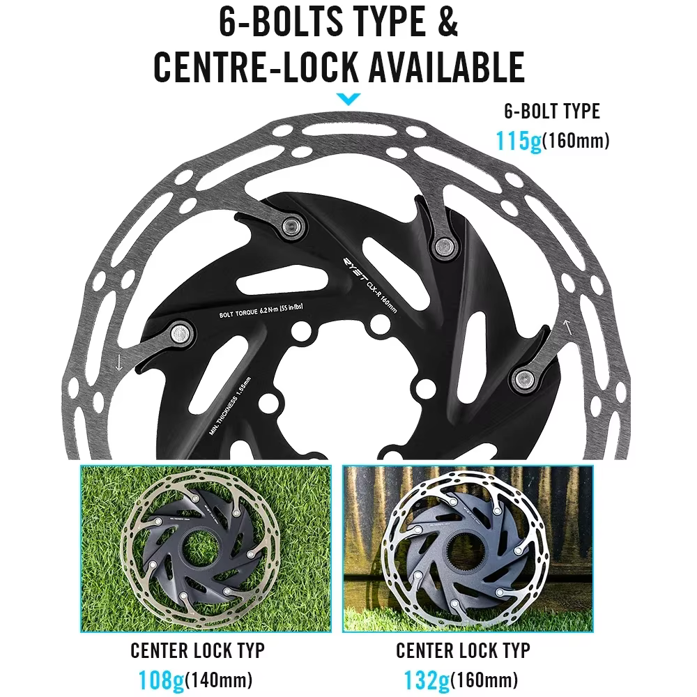 RYET Rotors de frein de vélo 140mm/160mm 6 boulons et verrouillage central
