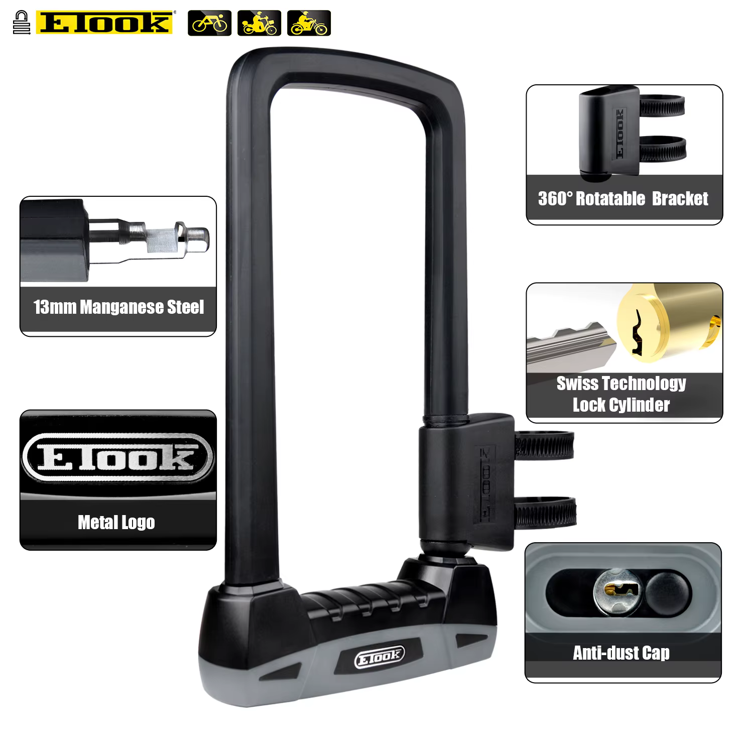 Etook-Serrure u-lock antivol pour vélo