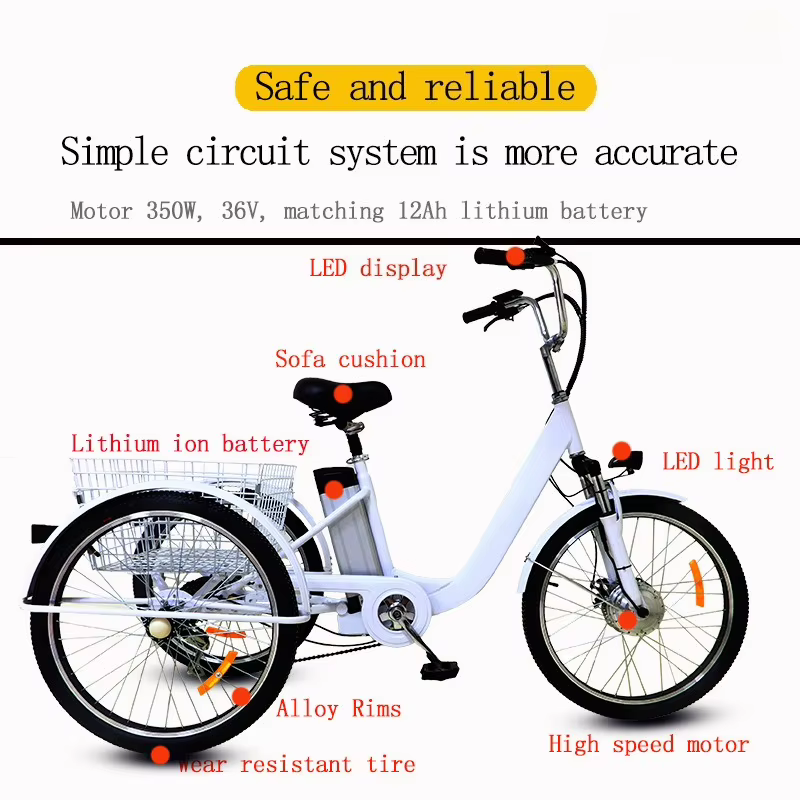 Tricycle électrique pour adultes de 24 pouces