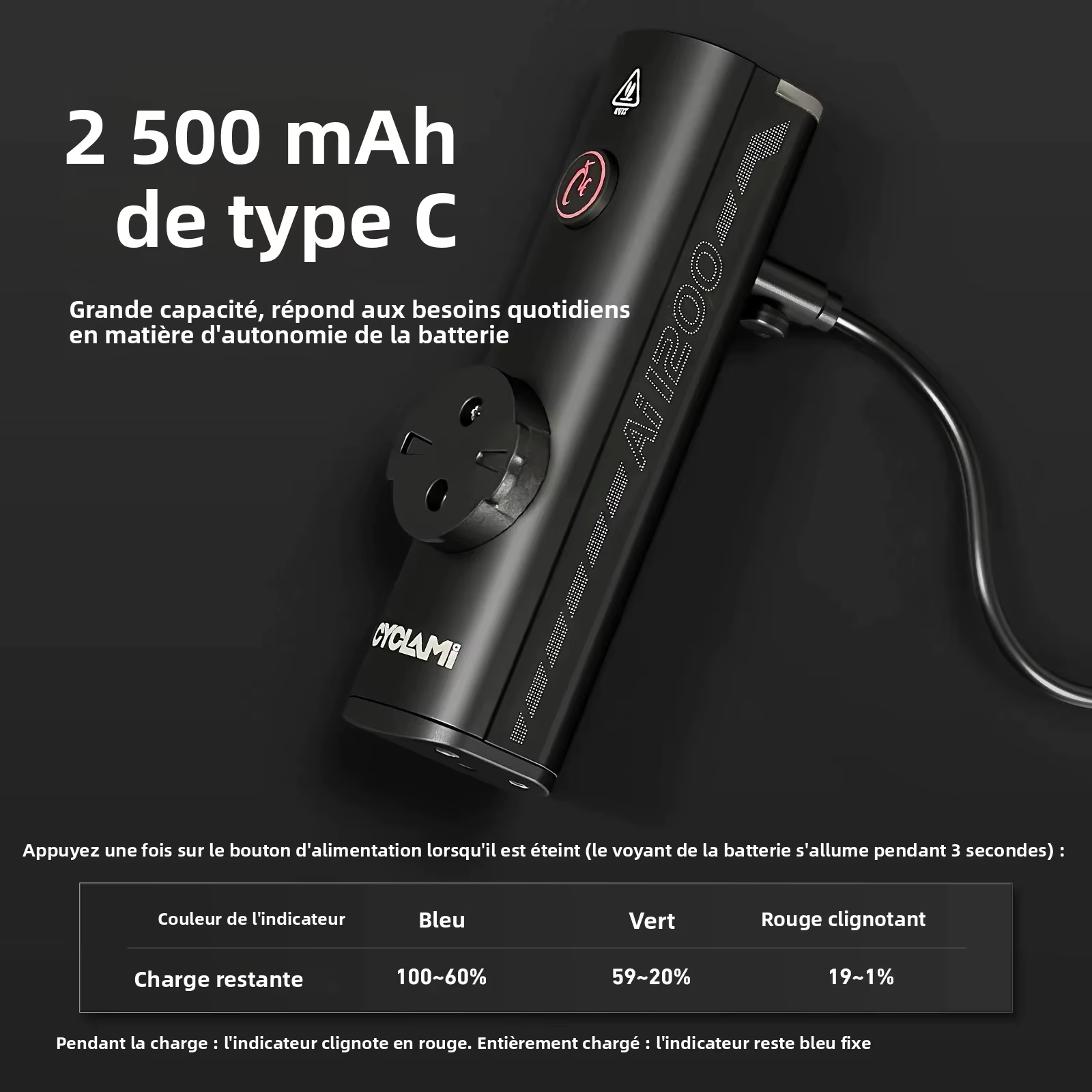 CYCLAMI AI-1200 phare de vélo vtt