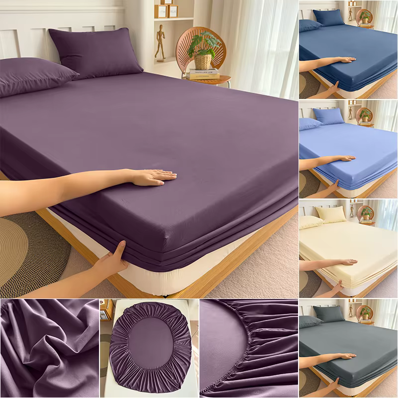 Drap-housse 90/120/150/180x200 avec bande élastique, couleur unie, protège-matelas, pour lits simples, doubles et king size, en polyester