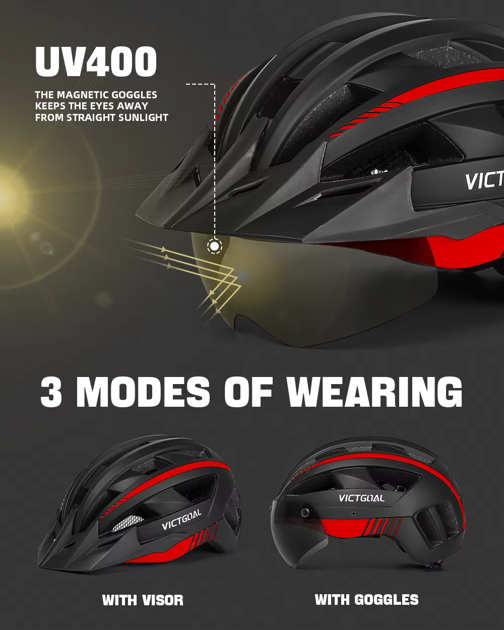 VICTGOAL casque de vélo adulte route VTT casques Sports de plein air sécurité cyclisme accessoires avec feu arrière LED lunettes