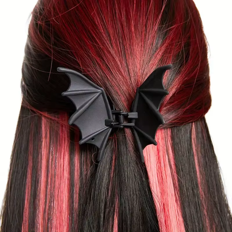 Pince à cheveux chauve-souris gothique Halloween noir mat gothique Style Punk imprimé Animal épingle à cheveux pour femmes, accessoire de cheveux de fête élégant