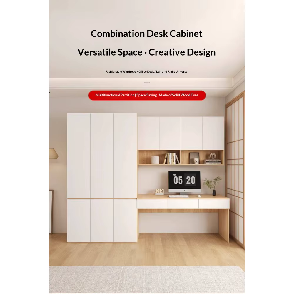 Bureau en bois massif avec armoire intégrée, étagère murale et table d'écriture pour ordinateur, gain de place pour la maison, le bureau ou la chambre