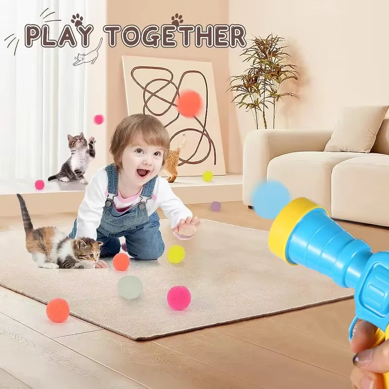 Jouets interactifs pour chat, jouet d'entraînement au lancement pour chaton, Mini pistolet de tir créatif, jeux de balle en peluche extensible, fournitures pour animaux de compagnie