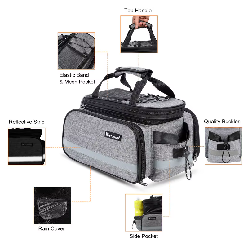 WEST BIKING – sac de rangement arrière pour vélo, grande capacité 15-20l, pour vtt, vélo de route, bagages de voyage, sacs de rangement, sacoches de coffre, sac à main à bandoulière