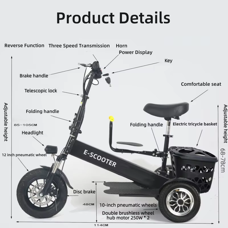 Tricycle électrique pliable à double moteur pour adultes