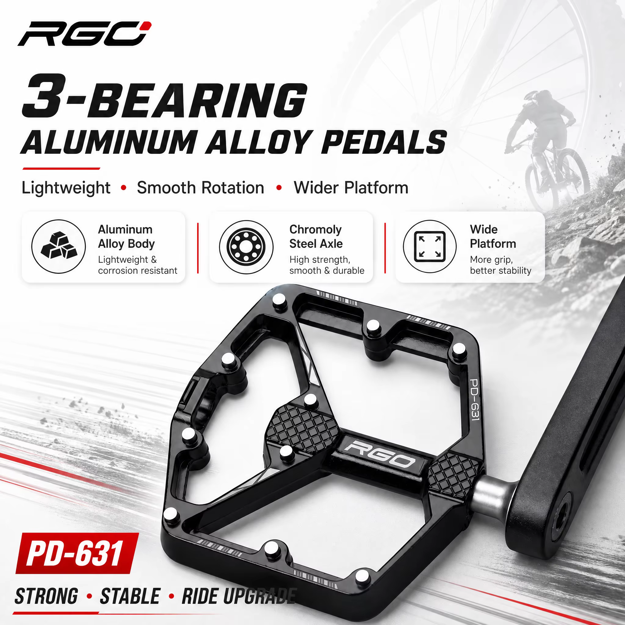 Pédales de vélo RGO ultralégères à 3 roulements antidérapants